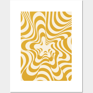 Abstract Groovy Retro Liquid Swirl Yellow Mustard Pattern Posters and Art